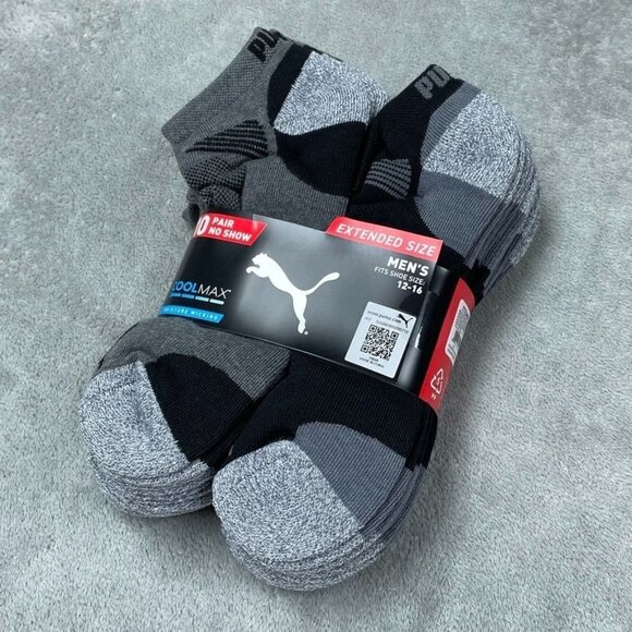 Puma Men’s No Show Socks 10 Pack Size 12-16 Coolmax Moisture-Wicking a0712 - Picture 2 of 9
